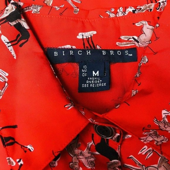 BIRCH BROS Button Down Blouse Black Red Polo Horse - Picture 11 of 13